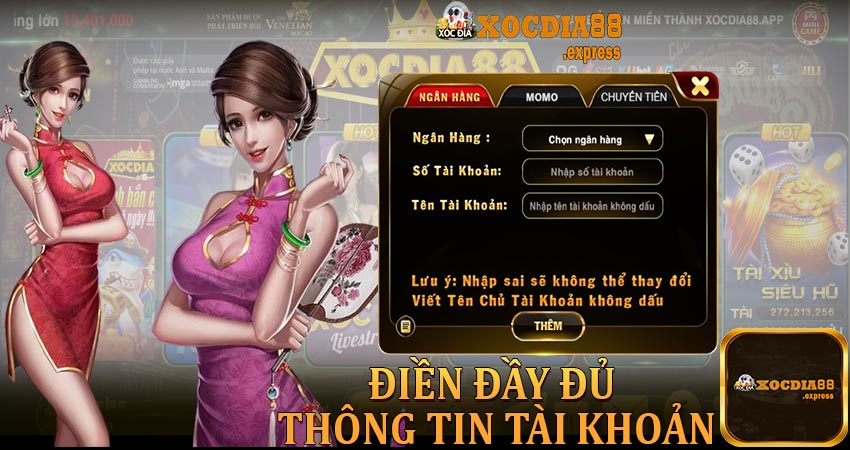 Điền các thông tin giao dịch rút tiền yêu cầu